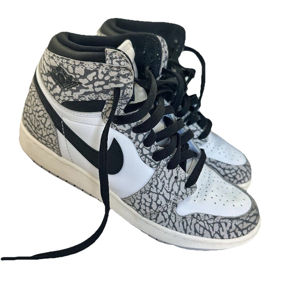 Nike Air Jordan 1 Mid White Cement Elephant Print Black Gray GS 6.5Y FD1437-052
